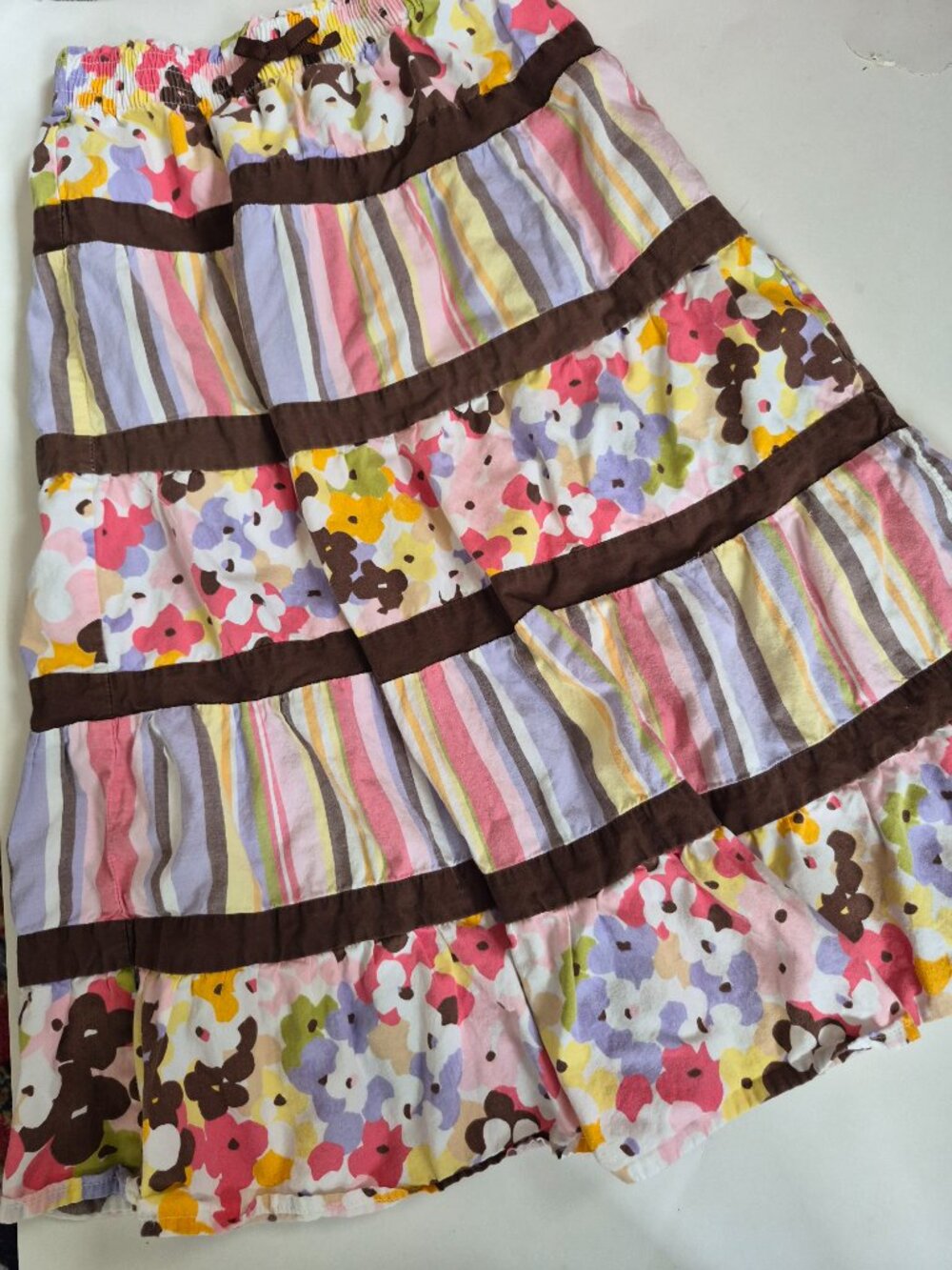 Vintage Gymboree Girls Patchwork Floral Stripe Skirt Size 9 Y2K Cotton safari